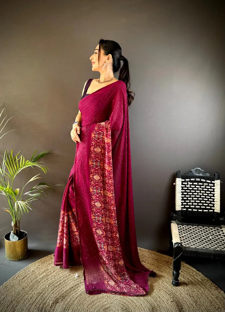 Fancy Georgette Saree with Sequence Work & Foil Print | Party Wear Saree